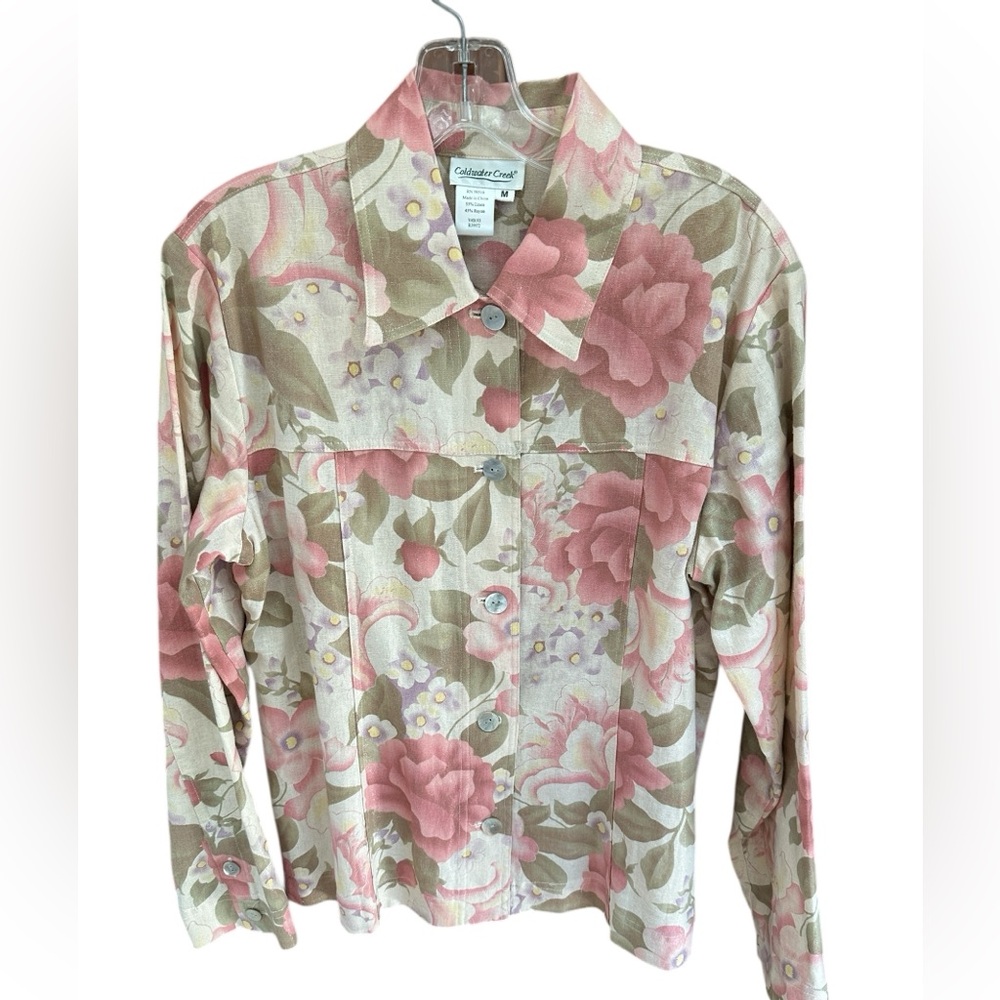 Coldwater Creek Floral Multicolor Linen Blend Lightweight Jacket Size M
